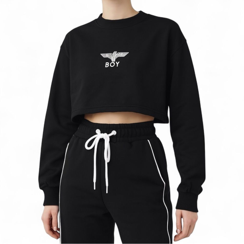 Boy London Black Cropped Sweatshirt Size M Logo Streetwear Athleisure Sequins